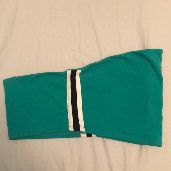 Green Tube Top with Black and white striped sides - Picture 2 of 3